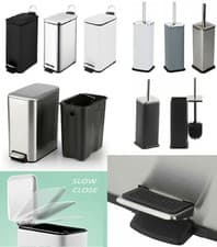 Image of 5L Pedal Bin Slim Lid Soft Close Brush Holder Home Office Waste Paper Dustbin