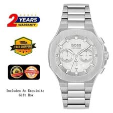 Image of HUGO BOSS 1514087 MEN'S STAINLESS STEEL WATCH SILVER DIAL 45MM