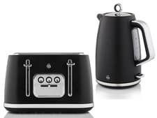Image of Swan Serenity Kettle & 4 Slice Toaster Set Matt Black Finish with Chrome Trim