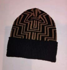 Image of Accessorize Black/Tan Geometric Print Beanie Hat New Without Tags.