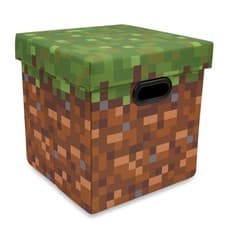 Image of Minecraft Grassy Block Fabric Storage Bin Cube Organizer with Lid 13 Inches