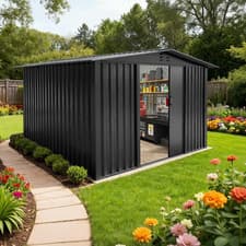 Image of Metal Garden Shed 6X4, 6X8, 8X10ft Garden Storage Shed with Slide Door, Lockable