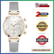 Image of HUGO BOSS Flawless HB1502551 Ladies Silver Mesh Strap Chrono Womens Watch 36mm