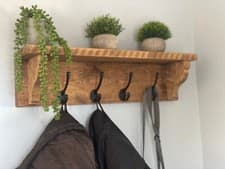 Image of Rustic Wooden Coat Rack with Shelf, Coat Hooks, Coat Storage, Hallway Storage