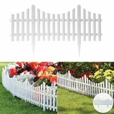 Image of 4 White Plastic Wooden Effect Lawn Border Edge Garden Edging Picket Fencing Set