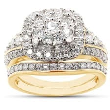 Image of 1.25CT Moissanite Double Halo Bridal Set Wedding Ring Yellow Gold Plated Silver