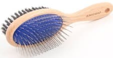 Image of Double Sided Dog Brush. Wooden Handle, Pin & Bristle. Pet Cat Grooming. 2 Sizes.