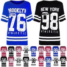 Image of Girls American Varsity Baseball Baggy Top Kids Stripe Oversized Sporty T Shirt