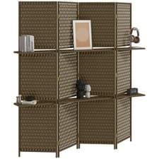 Image of HOMCOM 4 Panel Folding Room Dividers, Privacy Screen Panels w/ Shelf, Brown