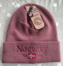 Image of Napapijri Style Norway Design Double Cuff Brown Beanie. One Size Fits All. BNWT