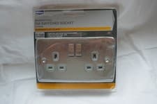 Image of Brushed Steel 13A Switched Double Socket -Two Gang - Screwed Flat Plate - Wickes