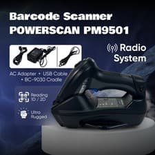 Image of Datalogic PowerScan PM9501 + BC9030 – Industrial 910MHz Wireless Barcode Scanner