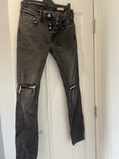 Image of AllSaints Men's Jeans Size 30W 31L Blac Medium Wash Cigarette Distressed