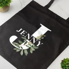 Image of Personalised Tote Bag Monogram Letter & Name Custom Name Bag Botanical Flowers
