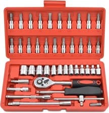 Image of 46 Piece 1/4" Drive Socket Wrench Driver Bits Metric Set Flexible Extension Rod