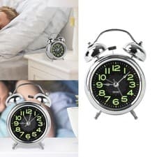 Image of Double Bell Silent Alarm Clock Loud Retro Mechanical Bedside With Night Light