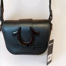 Image of New True Religion Crossbody Shoulder Purse Bag Black Wide Adjustable Logo Strap