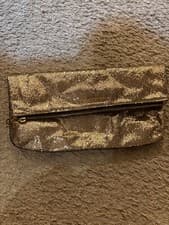Image of Victoria's Secret Clutch Purse Gold Sparkly Fold Over Zip Top Make Up Case Bag