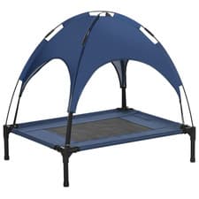 Image of PawHut 76cm Elevated Dog Bed Cooling Raised Pet Cot UV Protection Canopy Blue