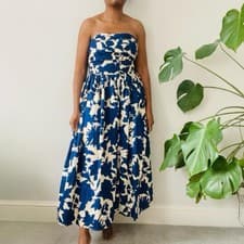 Image of H&M Blue/Cream Floral Print Strapless Maxi Dress Size 10 BNWT