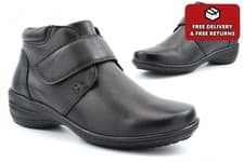 Image of Womens Wide Fit Boots Ladies Extra Wide Boots Real Leather Ankle Boots EE Width