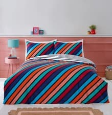 Image of Oxford Stripe So Soft Reversible Duvet Quilt Cover Set Single Double King Multi