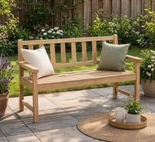 Image of Garden Bench 2 Seater Teak Wooden Outdoor Patio Chair Armrest Loveseat Seat