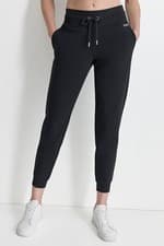 Image of DKNY Sport Womens Logo Cropped Joggers Black XL Rhinestone Accents High Rise