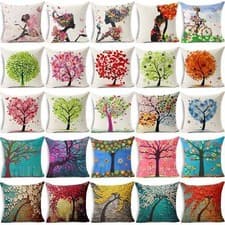 Image of Flowers Life Tree Cotton Linen Sofa Waist Cushion Cover Pillow Case Home Decor