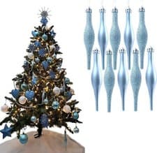 Image of 10 Droplet Baubles Christmas Tree Decorations Glitter & Matte Icicle Baubles