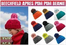 Image of Apres Beanie Beechfield  Pom Pom 2 Coloured Wool Men Ladies Knitted Warm Hats