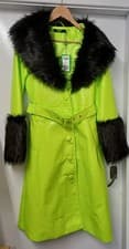 Image of Jaded florescent green mac with black faux fur trim size 10 NWT