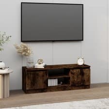 Image of WALPLUS TV Cabinet with Door Smoked Oak 102x30x36 cm Stylish TV Storage Unit