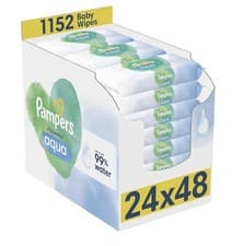 Image of Pampers Harmonie Aqua Baby Wipes Plastic Free 24 Packs of 48 Wipes, 1152 Baby
