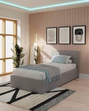 Image of End Lift Ottoman Single Bed Storage Lift Up Bedroom Modern Hopsack Fabric Grey