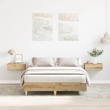 Image of WALPLUS Premium Artisan Oak Double Bed Frame 135x190 cm Strong Engineered Wood