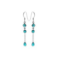Image of Natural Turquoise Chain Drop Earrings Sterling Silver 925 Hallmarked Brand New