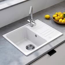 Image of HOROW Kitchen Sink Single Bowl White Granite Inset With Drainage Fittings