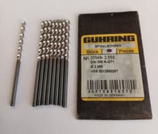 Image of Guhring 2.55mm HSS Jobber Drill - Series 549 Spiral - R-GT100 - Pack 9