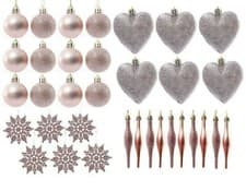 Image of Christmas Tree Bauble Decorations, Set of 34pc, Droplets, Snowflake, Heart Xmas
