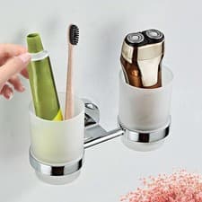 Image of New Toothbrush Holder Double Wall Mount Glass Tumbler Holder for Cosmetics