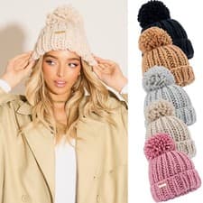 Image of Oversized Chunky Hand Knitted Beanie Unisex Hat Winter Essential Cute Accessory
