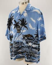 Image of HUGO BOSS Blue Hawaiian LARS Short Sleeve Button Front Lyocell Shirt XXL NWT