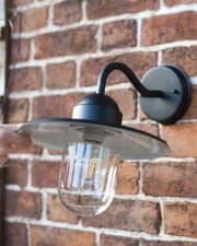 Image of 'Brooklyn' Contemporary Black Swan Neck Wall Light Outdoor Entrance Lantern IP44