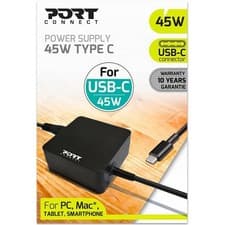 Image of Port Connect 45W USB-C Power Supply Charger Universal UK Plug Laptops Devices