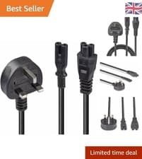 Image of 2.5m UK 3 Pin to IEC C5 & C7 Dual Power Extension Cable - Reliable Connectivity
