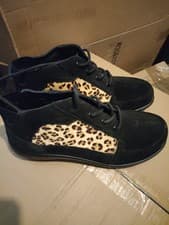 Image of Hotter Marie ankle boots in black suede with a leopard print panel.
