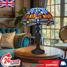 Image of Tiffany Style 10" Table Lamp Stained Glass shade Antique Style Bulb E27