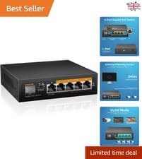 Image of Advanced 6 Port Gigabit PoE Switch - 4 PoE+ Ports, Metal Build, Plug & Play
