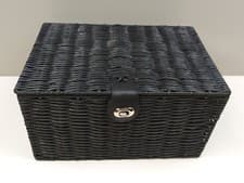 Image of ARPAN Large Resin Woven Storage Basket Box With Lid & Lock - Black